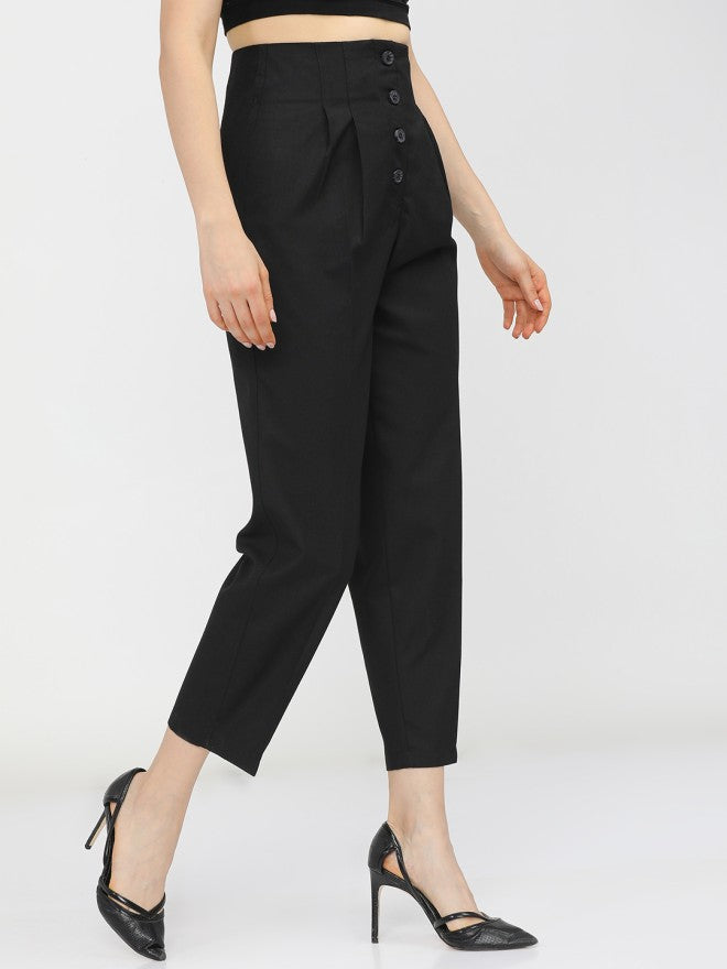 Tokyo Talkies Women Black Solid Regular Fit Casual Trouser - Black - Image 6