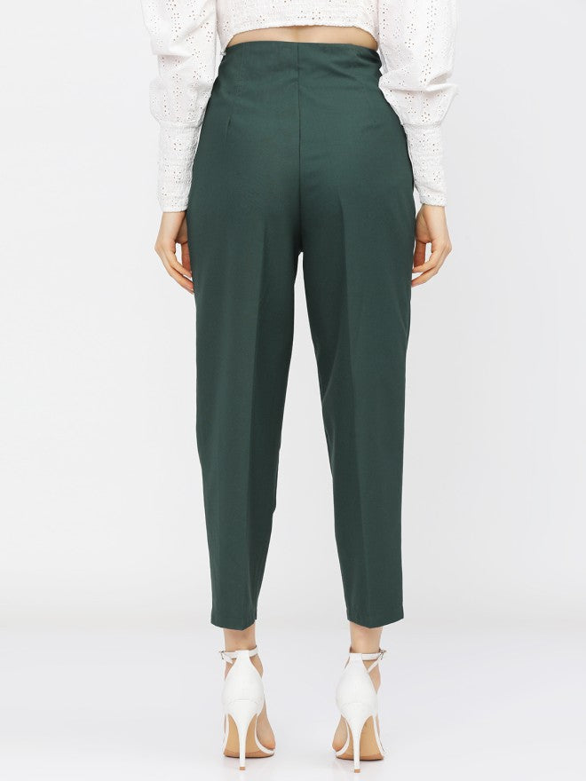 Tokyo Talkies Women Green Solid Regular Fit Casual Trouser - Green - Image 3