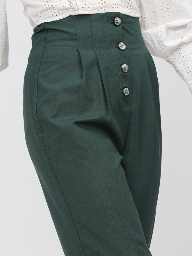 Tokyo Talkies Women Green Solid Regular Fit Casual Trouser - Green - Image 4