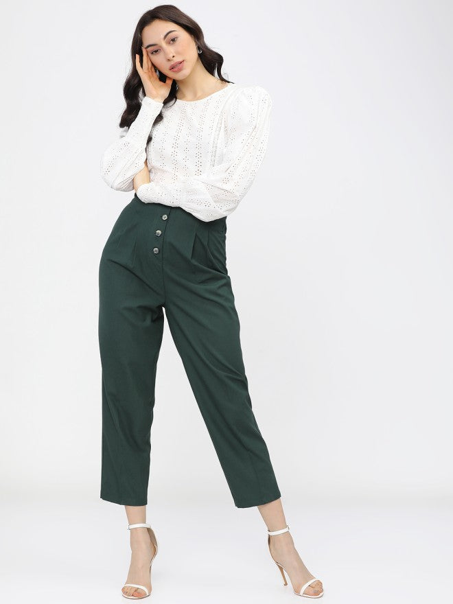 Tokyo Talkies Women Green Solid Regular Fit Casual Trouser - Green - Image 5