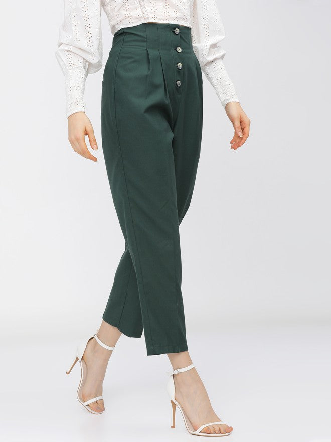 Tokyo Talkies Women Green Solid Regular Fit Casual Trouser - Green - Image 6