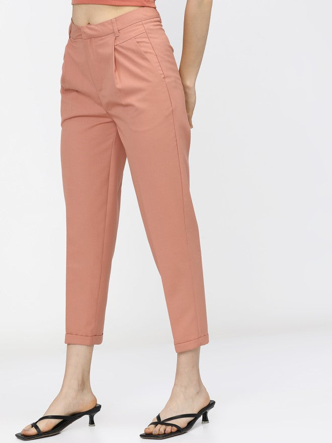 Tokyo Talkies Women Orange Solid Tapered Fit Casual Trouser - Orange - Image 2