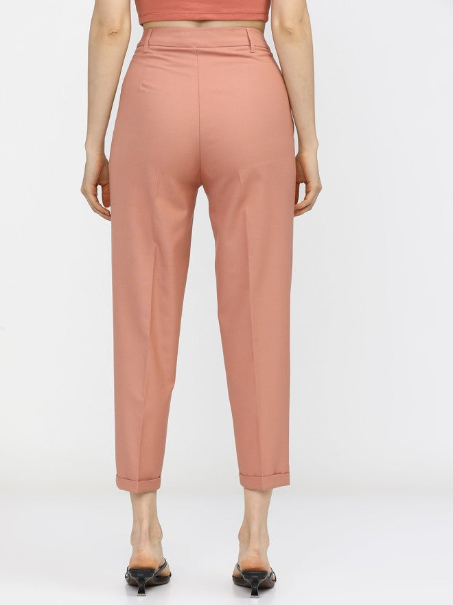Tokyo Talkies Women Orange Solid Tapered Fit Casual Trouser - Orange - Image 3