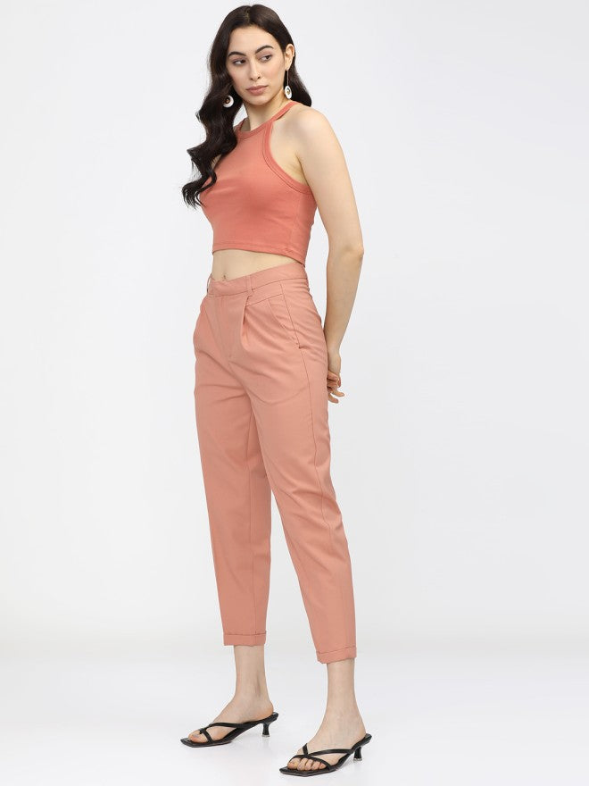 Tokyo Talkies Women Orange Solid Tapered Fit Casual Trouser - Orange - Image 5