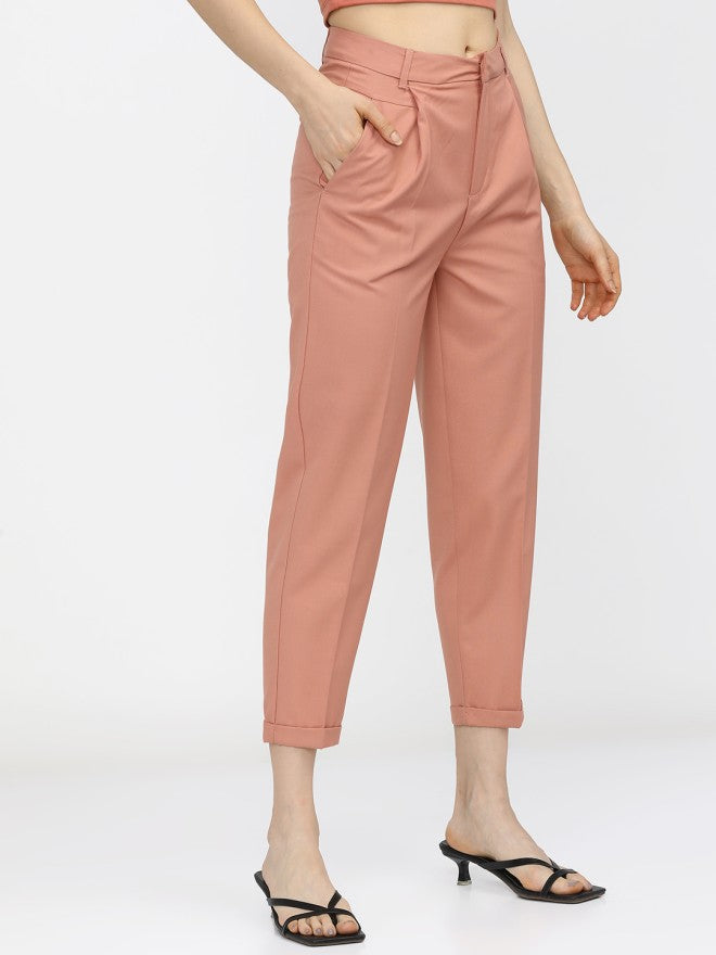 Tokyo Talkies Women Orange Solid Tapered Fit Casual Trouser - Orange - Image 6