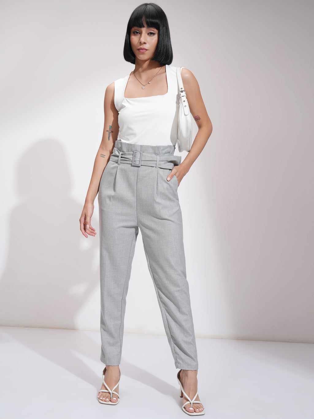 Tokyo Talkies Women Grey Solid Tapered Fit - Grey - Image 2