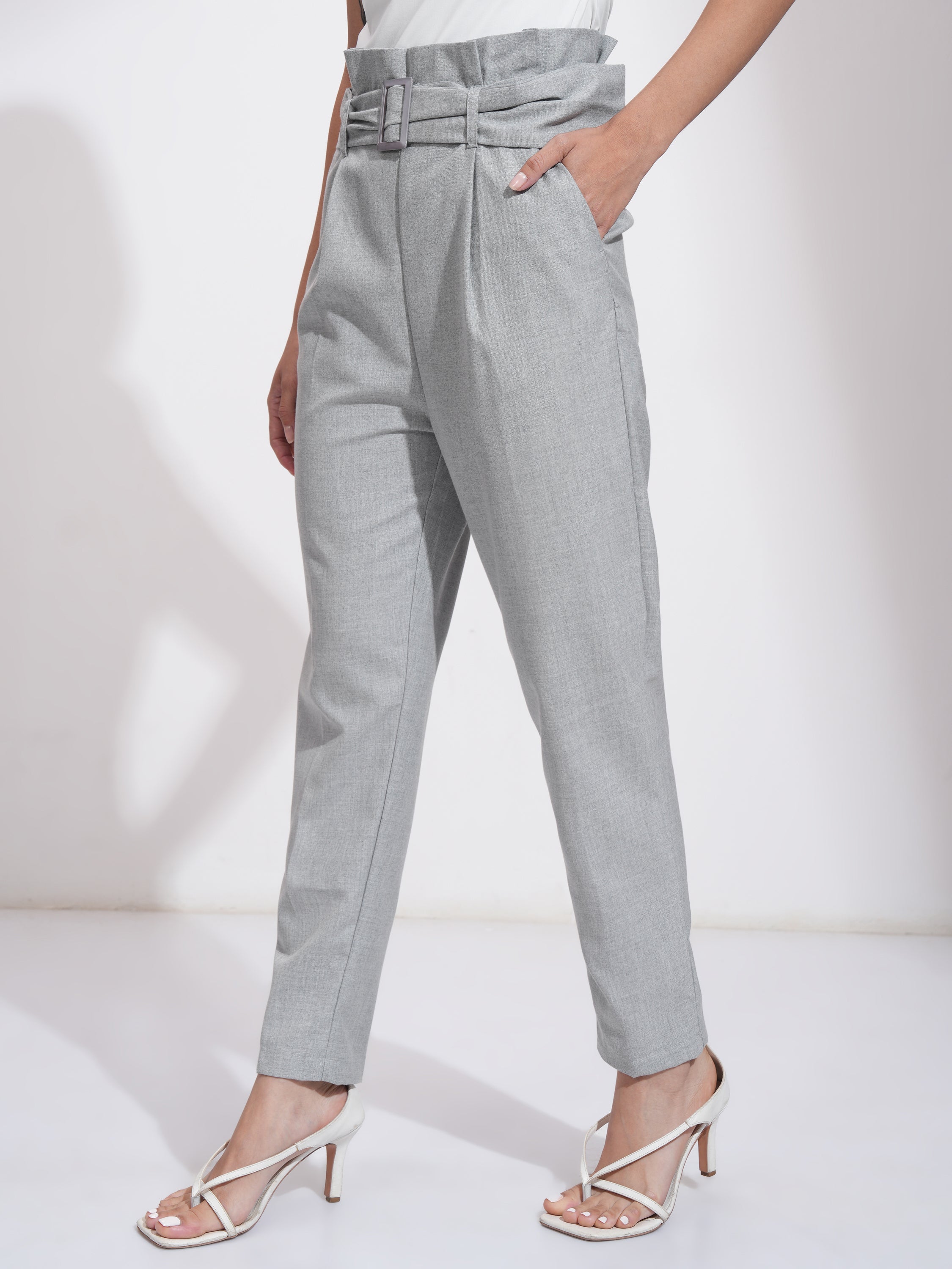 Tokyo Talkies Women Grey Solid Tapered Fit - Grey - Image 4