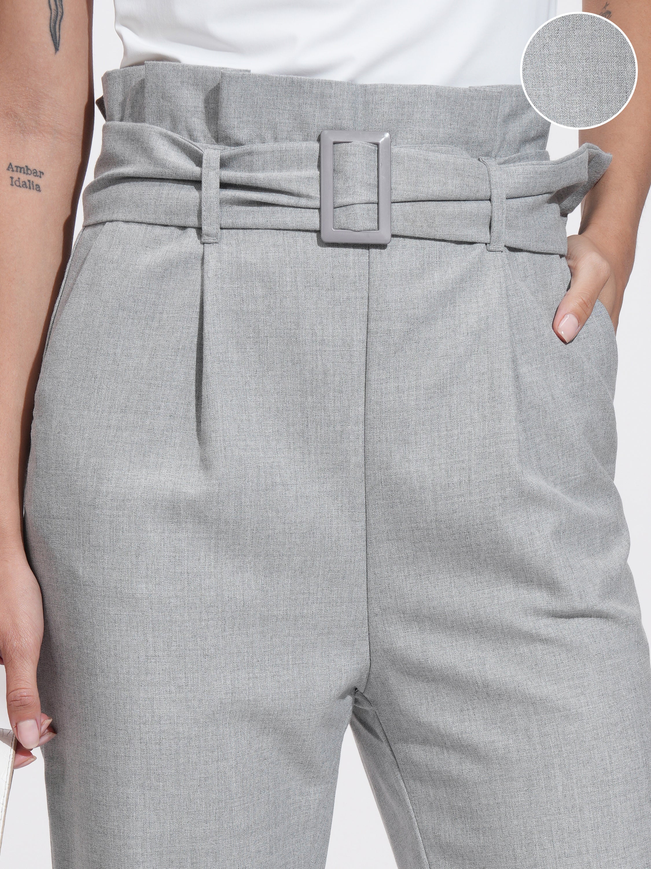 Tokyo Talkies Women Grey Solid Tapered Fit - Grey - Image 5