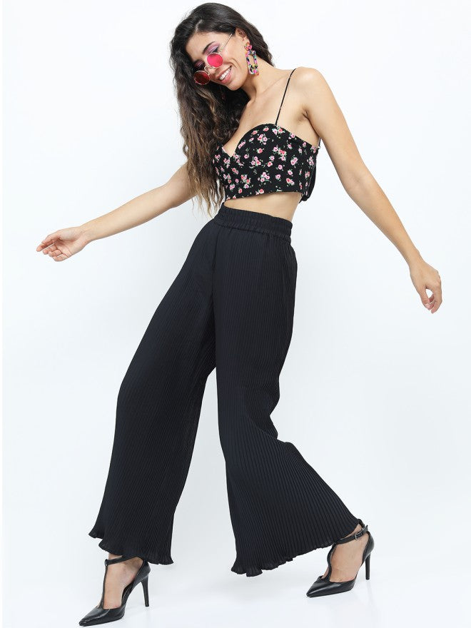 Tokyo Talkies Women Black Solid Flared Casual Trouser - Black - Image 2