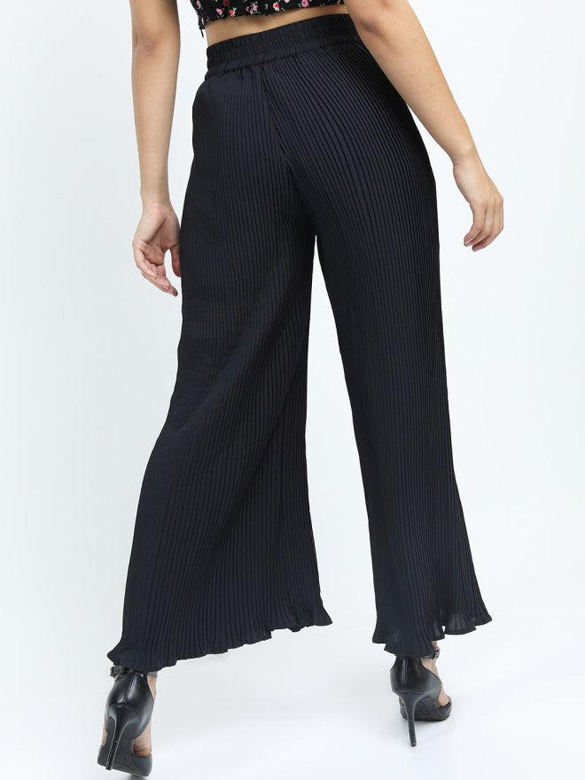Tokyo Talkies Women Black Solid Flared Casual Trouser - Black - Image 3