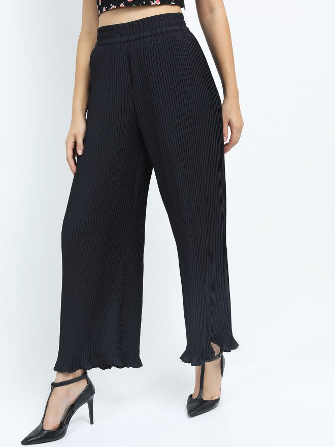 Tokyo Talkies Women Black Solid Flared Casual Trouser - Black - Image 5