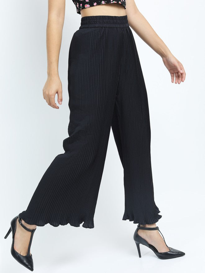 Tokyo Talkies Women Black Solid Flared Casual Trouser - Black - Image 6