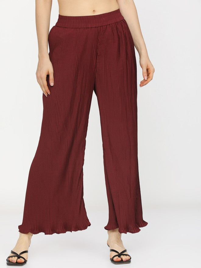 Tokyo Talkies Women Maroon Solid Regular Fit - Maroon - Image 1