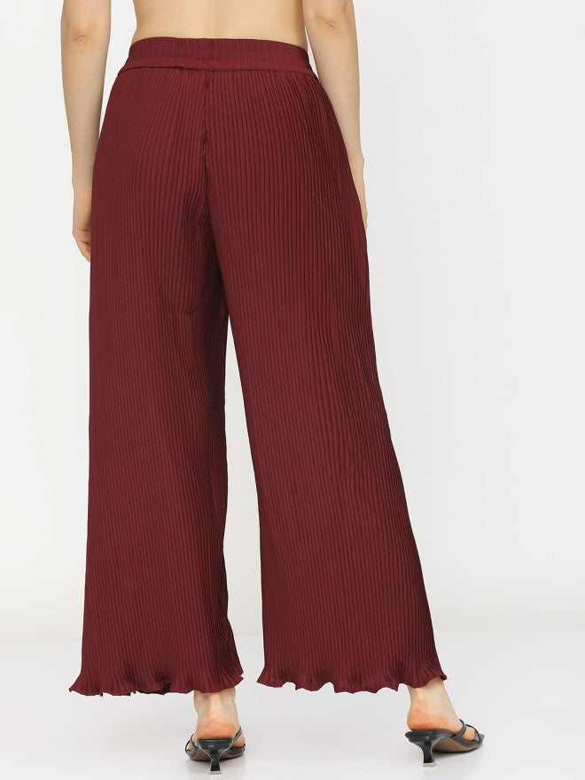 Tokyo Talkies Women Maroon Solid Regular Fit - Maroon - Image 3