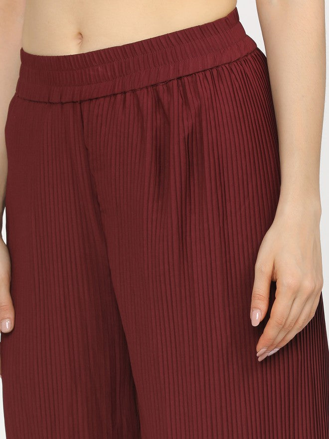 Tokyo Talkies Women Maroon Solid Regular Fit - Maroon - Image 4