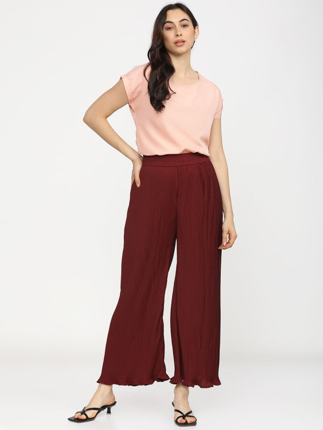 Tokyo Talkies Women Maroon Solid Regular Fit - Maroon - Image 5