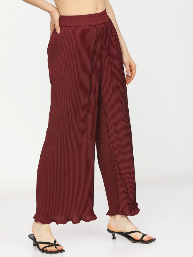 Tokyo Talkies Women Maroon Solid Regular Fit - Maroon - Image 6