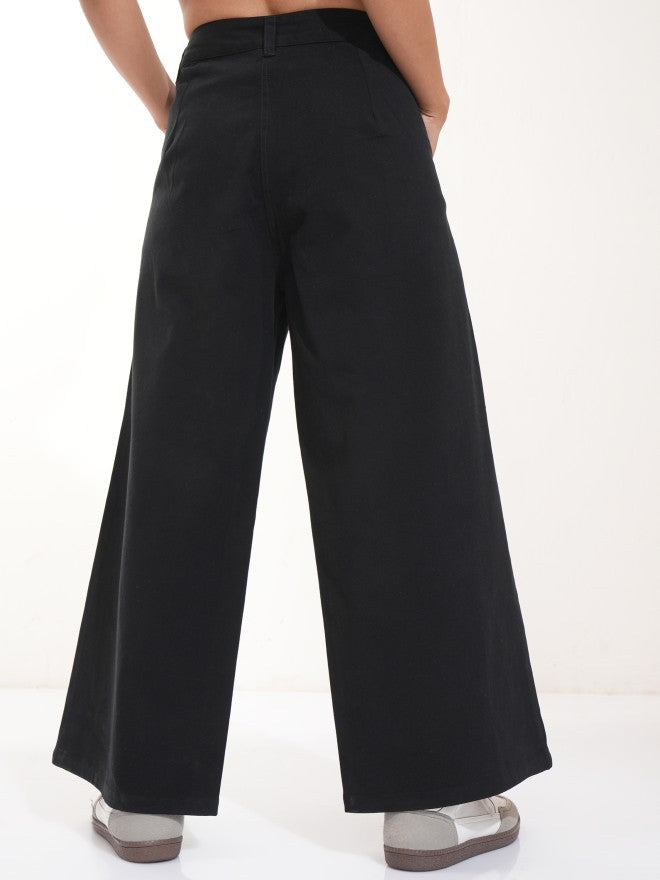 Tokyo Talkies Women Black Solid Flared Casual Trouser - Black - Image 3