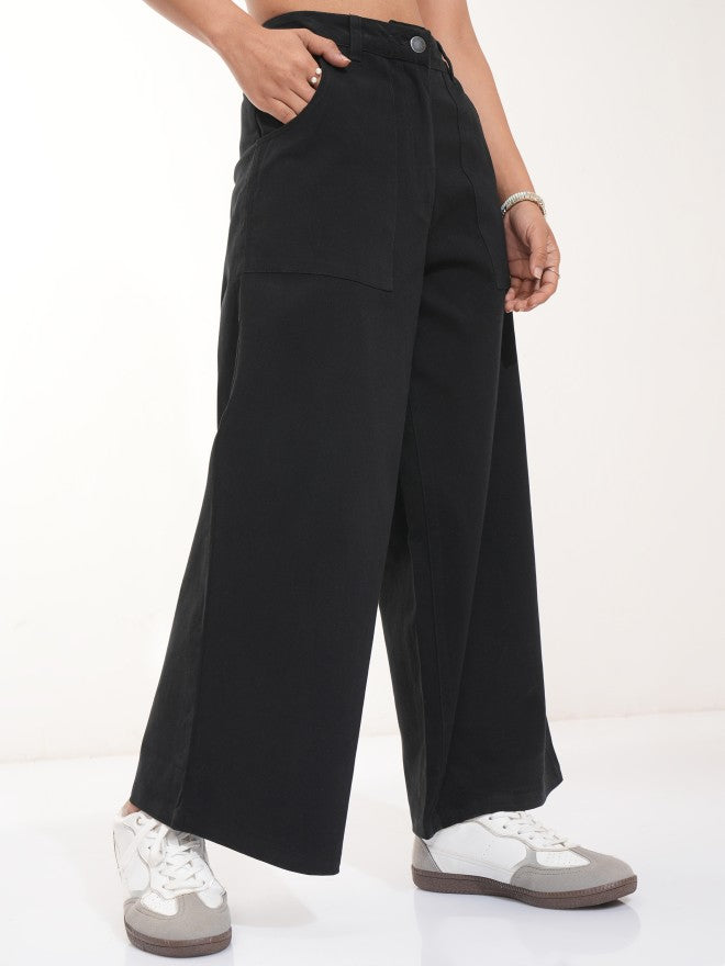 Tokyo Talkies Women Black Solid Flared Casual Trouser - Black - Image 6