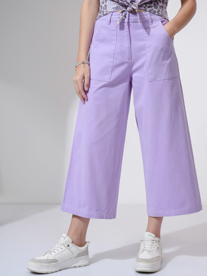 Tokyo Talkies Women Purple Solid Flared Wide Leg Trouser - Purple - Image 1