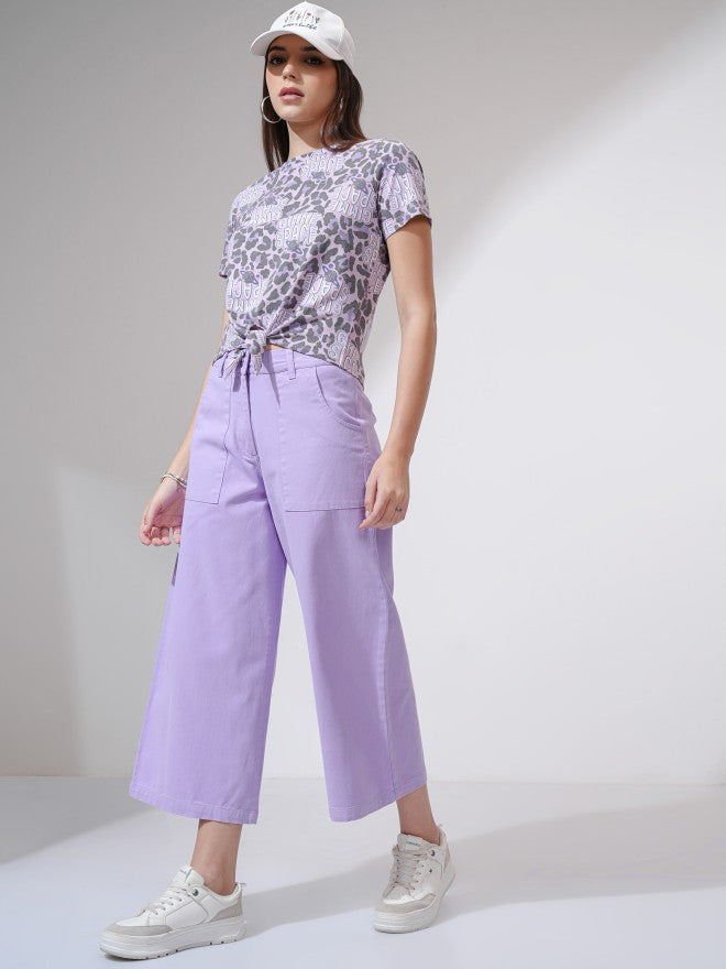 Tokyo Talkies Women Purple Solid Flared Wide Leg Trouser - Purple - Image 2