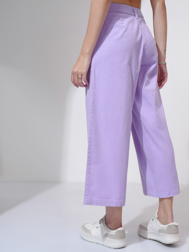Tokyo Talkies Women Purple Solid Flared Wide Leg Trouser - Purple - Image 3
