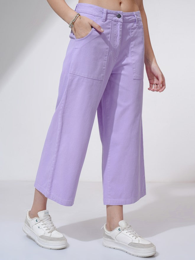 Tokyo Talkies Women Purple Solid Flared Wide Leg Trouser - Purple - Image 6