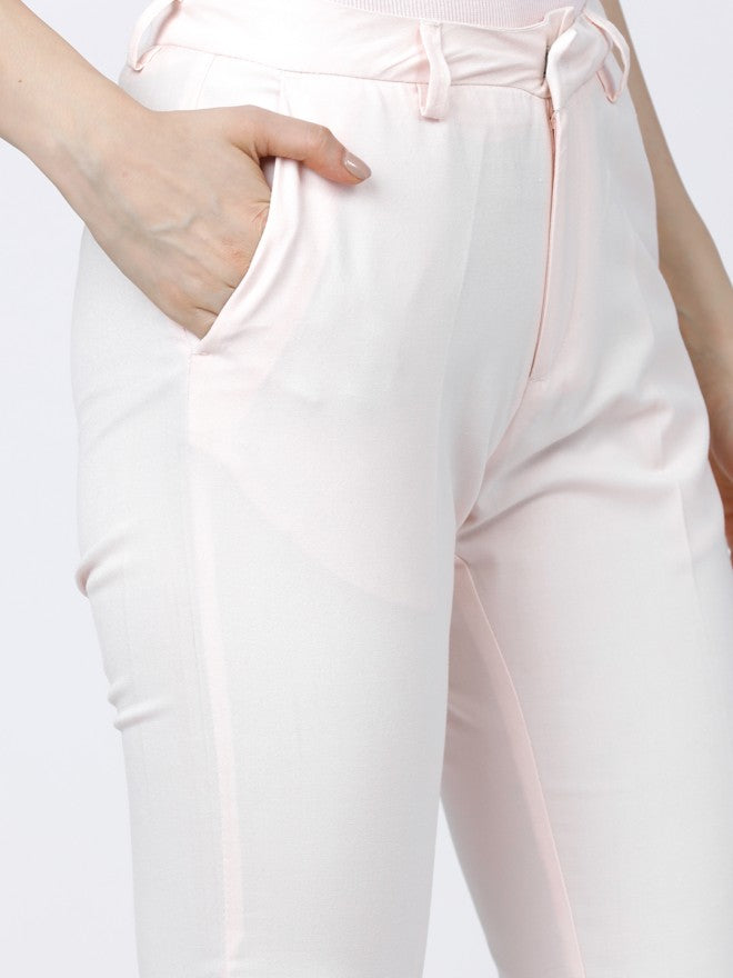 Tokyo Talkies Women Pink Solid Straight Fit Casual Trouser - Pink - Image 3