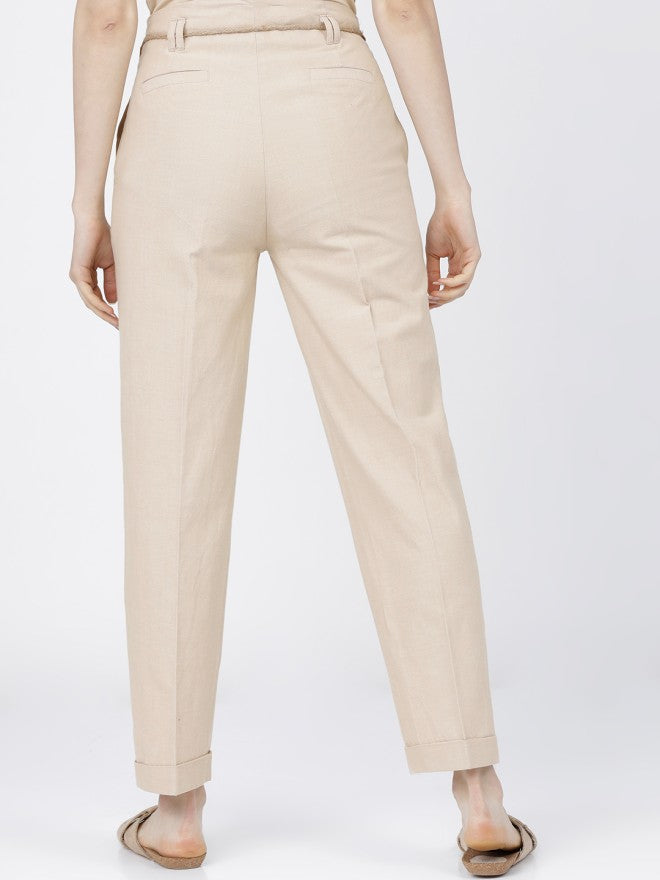 Tokyo Talkies Women Beige Solid Regular Fit Casual Trouser - Beige - Image 2