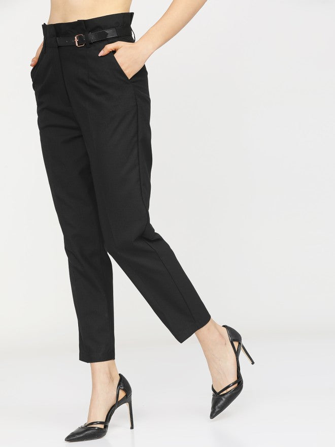 Tokyo Talkies Women Black Solid Tapered Fit Casual Trouser - Black - Image 1
