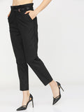 Tokyo Talkies Women Black Solid Tapered Fit Casual Trouser - Black - Image 1