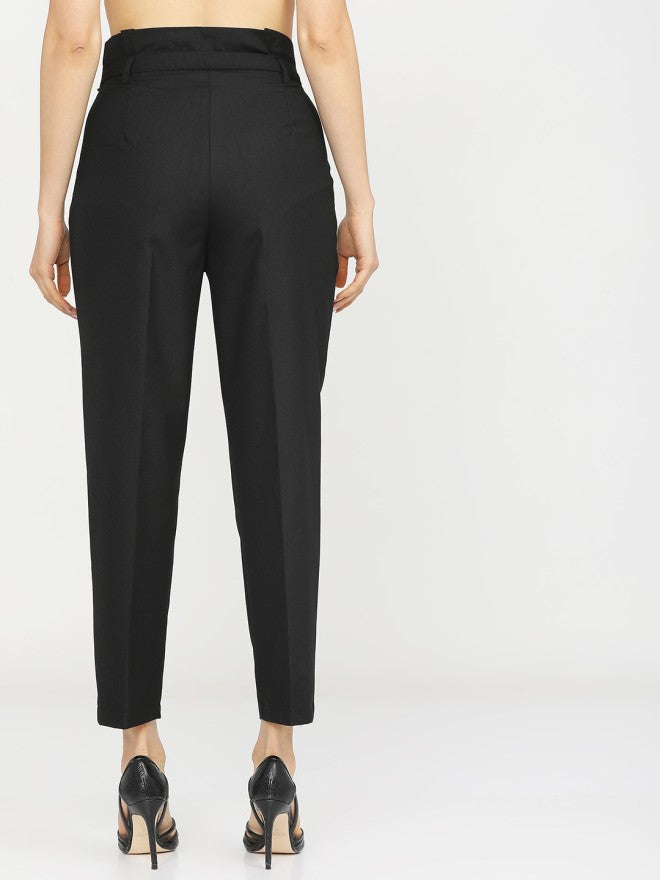 Tokyo Talkies Women Black Solid Tapered Fit Casual Trouser - Black - Image 2