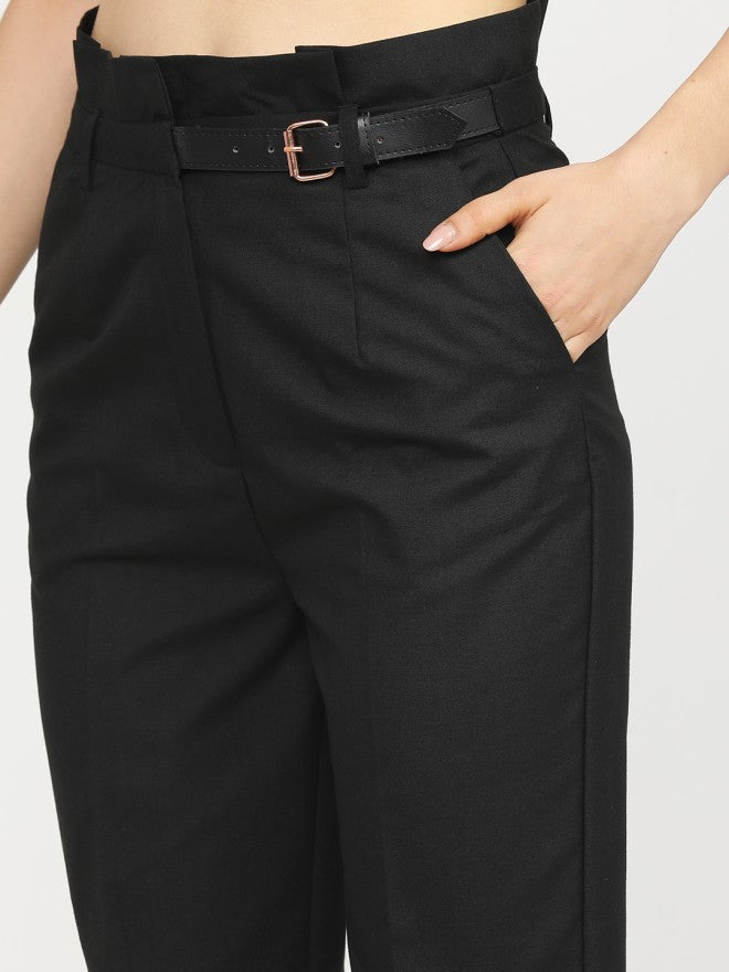 Tokyo Talkies Women Black Solid Tapered Fit Casual Trouser - Black - Image 3