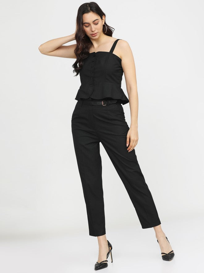 Tokyo Talkies Women Black Solid Tapered Fit Casual Trouser - Black - Image 4