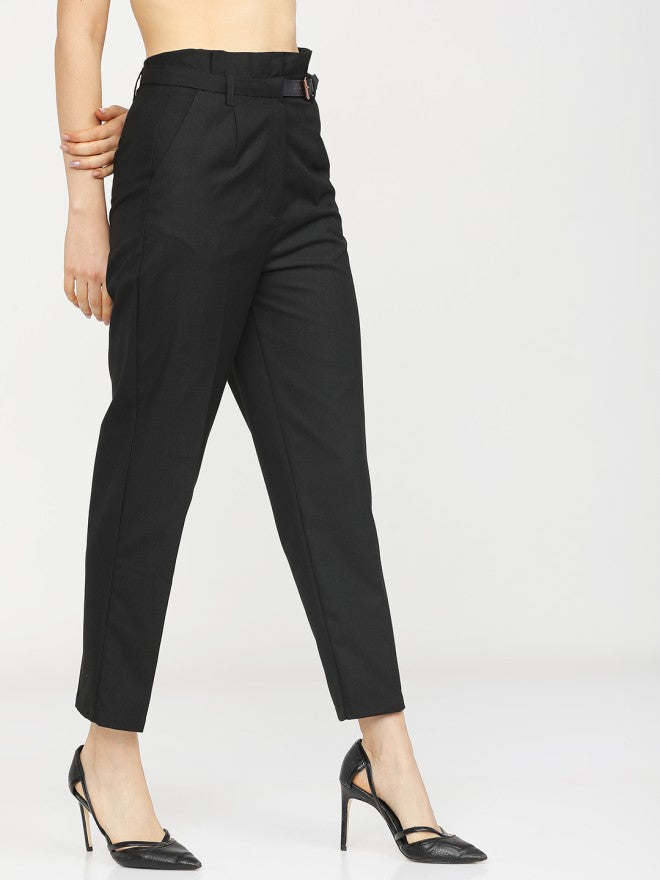 Tokyo Talkies Women Black Solid Tapered Fit Casual Trouser - Black - Image 5