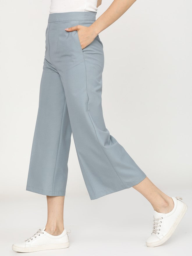 Tokyo Talkies Women Blue Solid Flared Casual Trouser - Blue - Image 1