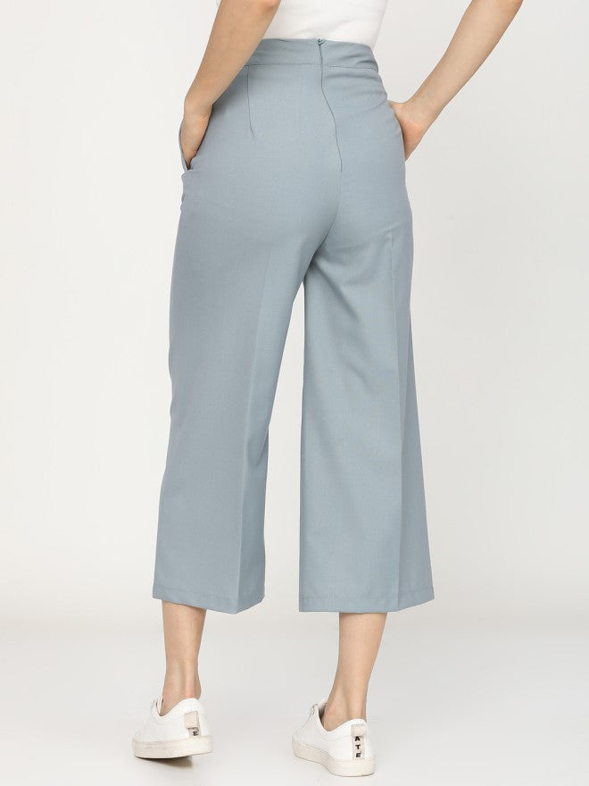 Tokyo Talkies Women Blue Solid Flared Casual Trouser - Blue - Image 2