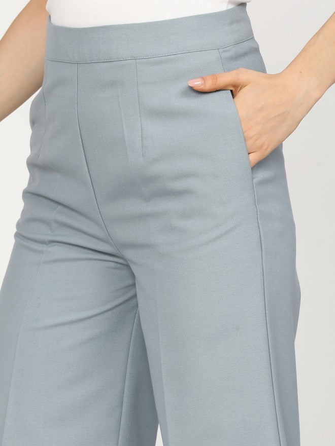 Tokyo Talkies Women Blue Solid Flared Casual Trouser - Blue - Image 3