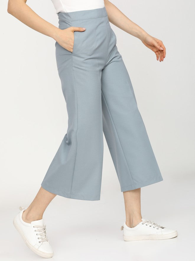 Tokyo Talkies Women Blue Solid Flared Casual Trouser - Blue - Image 5