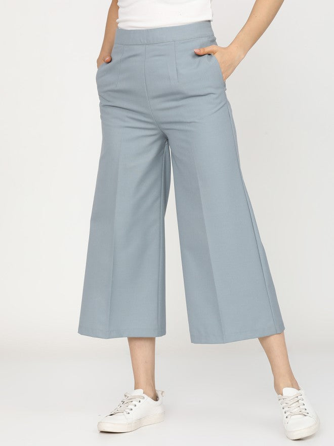 Tokyo Talkies Women Blue Solid Flared Casual Trouser - Blue - Image 6