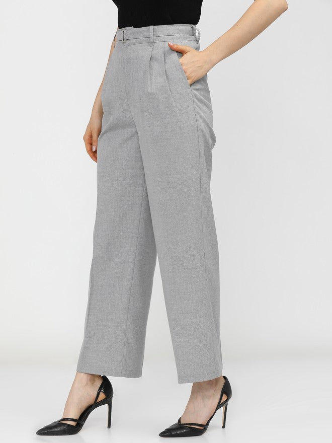 Tokyo Talkies Women Grey Solid Flared Casual Trouser - Grey - Image 1