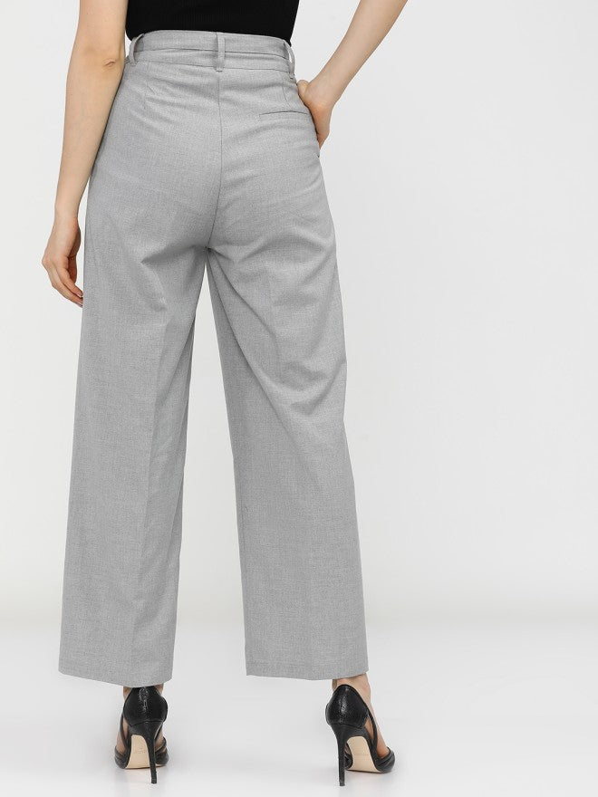 Tokyo Talkies Women Grey Solid Flared Casual Trouser - Grey - Image 2