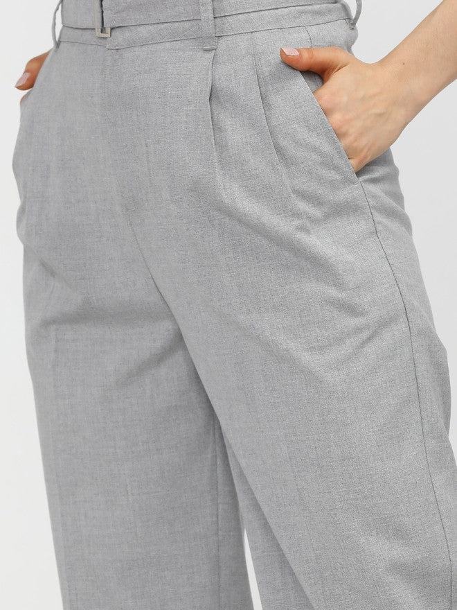 Tokyo Talkies Women Grey Solid Flared Casual Trouser - Grey - Image 3