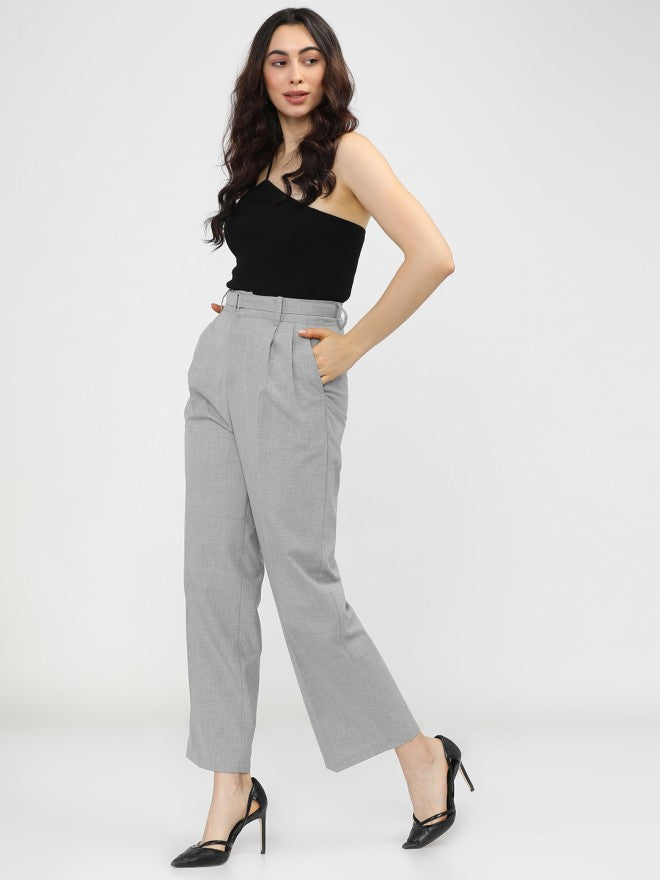 Tokyo Talkies Women Grey Solid Flared Casual Trouser - Grey - Image 4