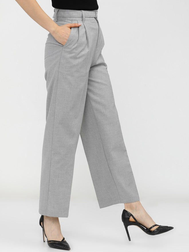 Tokyo Talkies Women Grey Solid Flared Casual Trouser - Grey - Image 5