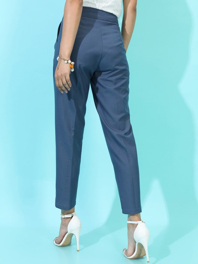 Tokyo Talkies Women Blue Solid Regular Fit Casual Trouser - Blue - Image 2
