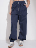Tokyo Talkies Women Navy Blue Solid Loose Fit Cargos - Navy Blue - Image 1