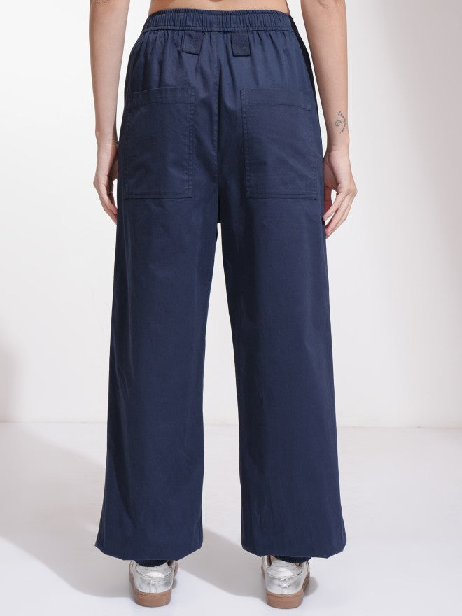 Tokyo Talkies Women Navy Blue Solid Loose Fit Cargos - Navy Blue - Image 3