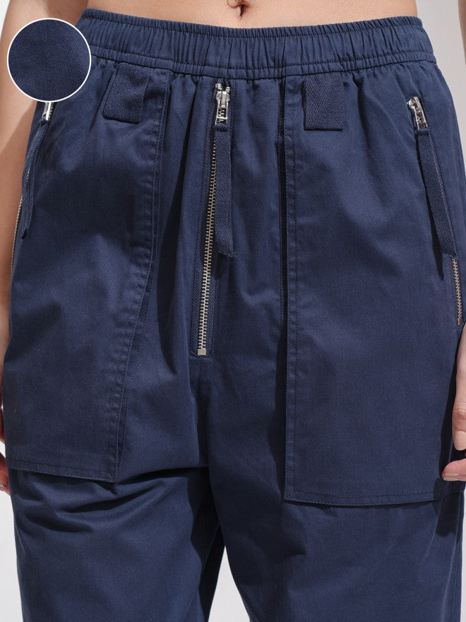 Tokyo Talkies Women Navy Blue Solid Loose Fit Cargos - Navy Blue - Image 5
