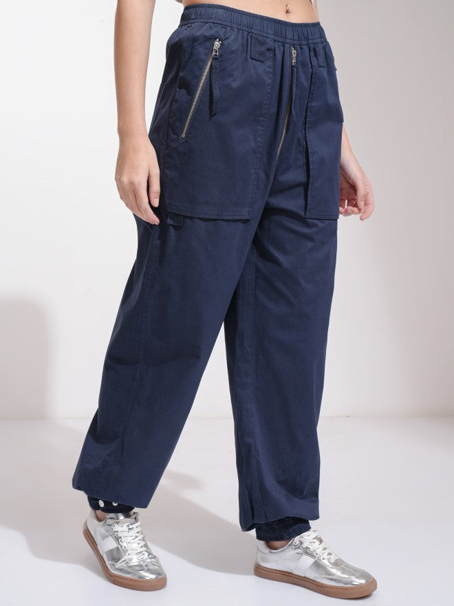 Tokyo Talkies Women Navy Blue Solid Loose Fit Cargos - Navy Blue - Image 6